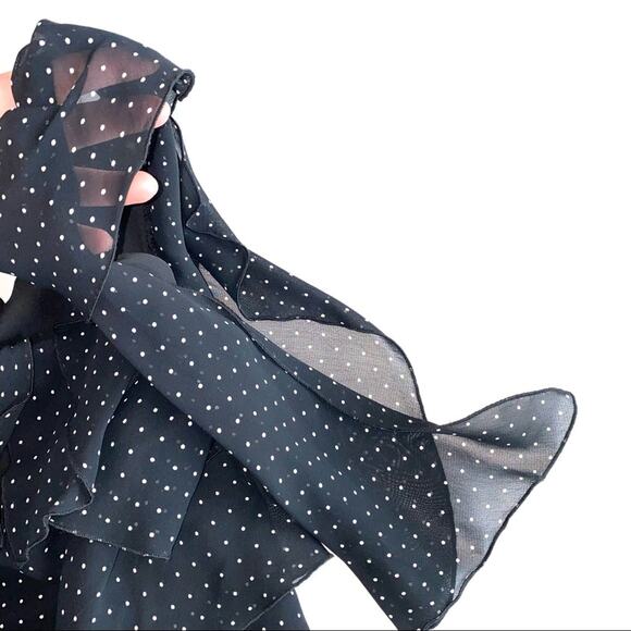 NWT Citrine Black Micro Polka Dot Tiered Ruffle Boatneck Blouse Size 12 - Picture 7 of 11